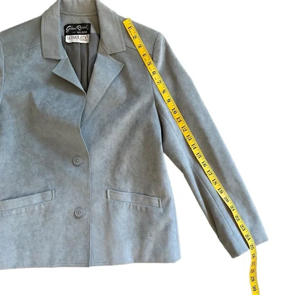 VINTAGE GINO ROSSI FOR WILSON GRAY SILVER ULTRA SUEDE BLAZER JACKET SZ 8 - Picture 14 of 16